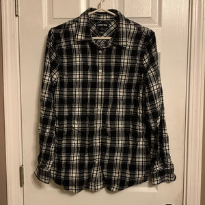 Size 12 Lands End black and white plaid flannel button up blouse